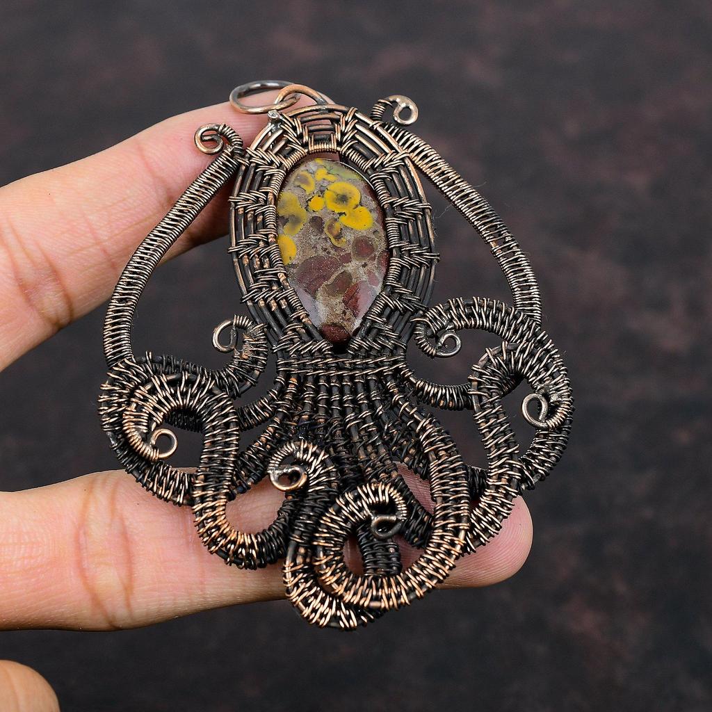 Fruit Jasper Pendant Copper Wire Wrapped Gemstone Pendant Copper Jewelry Handmade Pendant Wire Wrapped Jewelry Gift For Her Octopus Pendant