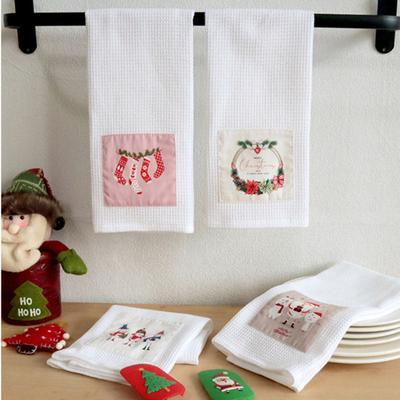 1Pc 40x60cm White Waffle Cotton Santa Claus Snowman Printed Patch Tea Towel Kitchen Table Napkin Christmas Party Gift Decor