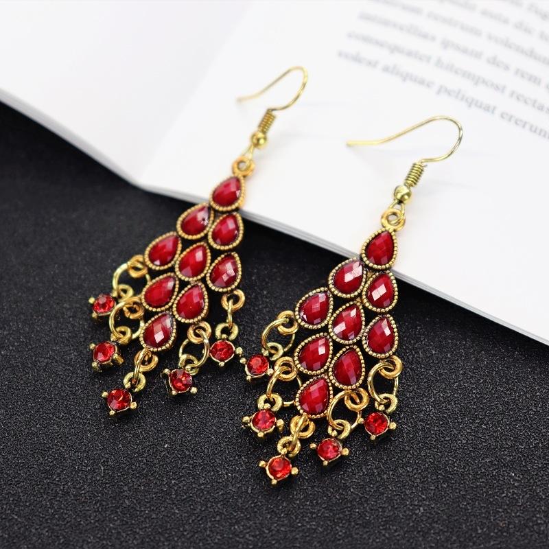Retro Court Water Drop Fringed Earrings Femininity Versatile Ethnic Style Long Earrings Classical Popular National Style Earrings