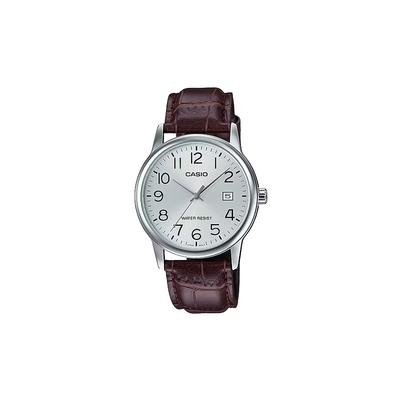 STANDARD Serie lebenslang wasserdicht Quarz Lederarmband Herrenuhr silbernes Zifferblatt MTP-V002L-7B2