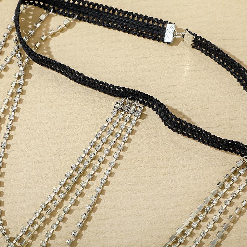 Stylish Lace Stretch Strap Full Diamond Rhinestone Cross Multi-Layer Leg Chain, Beach Sexy Leg Decoration