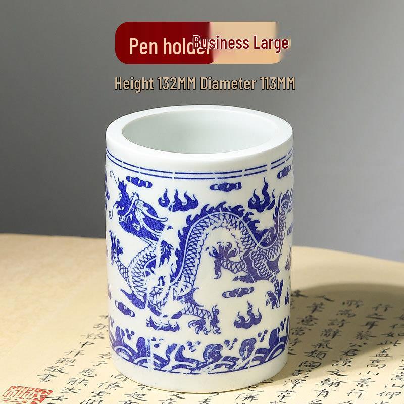 Multifunctional Jingdezhen Blue & White Porcelain Calligraphy Brush Stand & Ink Dish