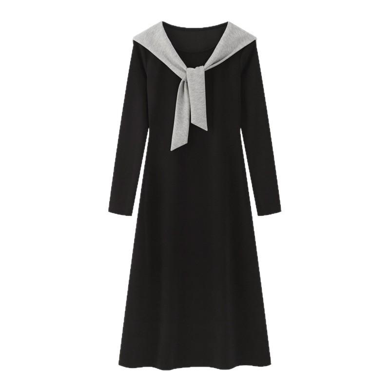 Autumn clothing with high-end black waist and thin dress, children's autumn and winter new small medium and long dress