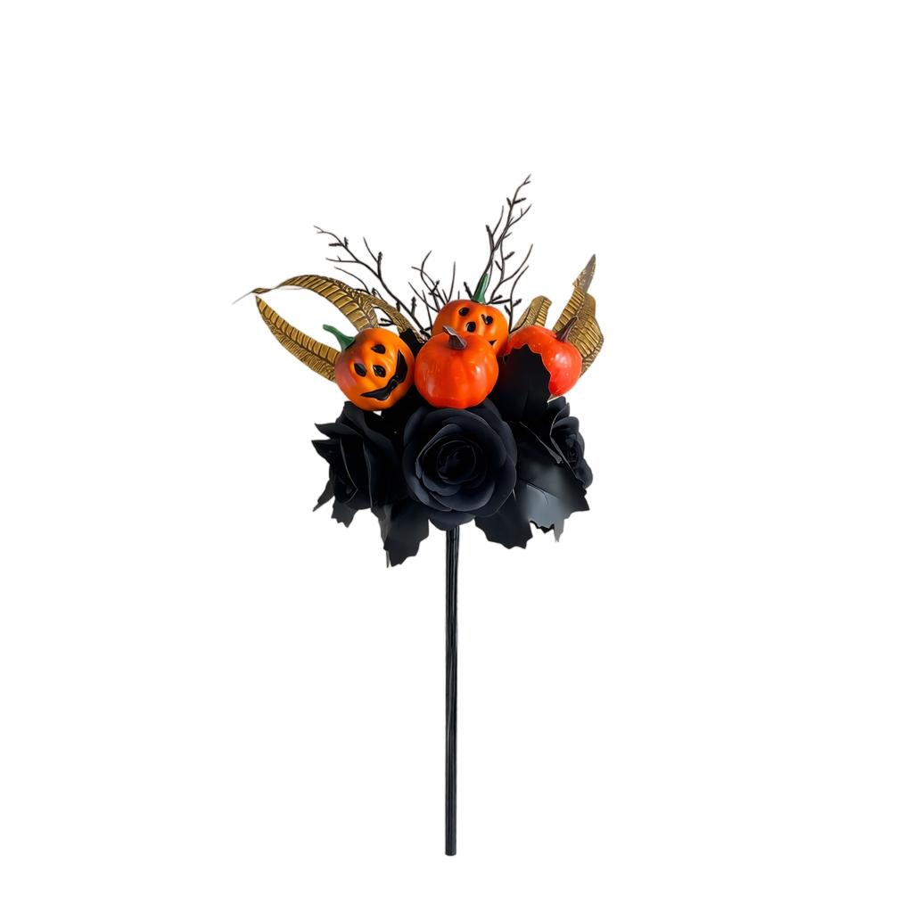 Artificial Black Rose Pumpkin Picks for Halloween Floral Arrangements and Vase Decorations
