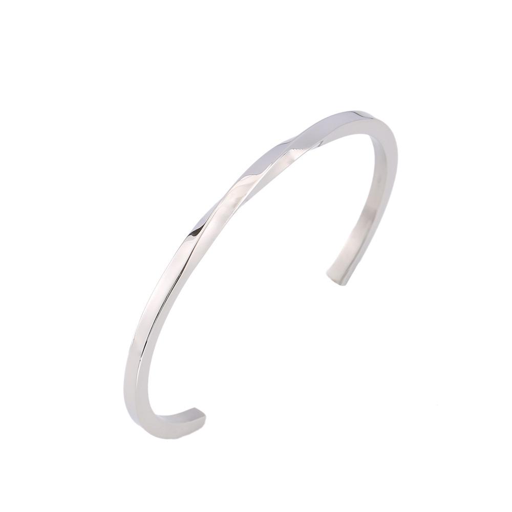 Elegant C-Shaped Stainless Steel Twisted Open Bangle - European & American Style