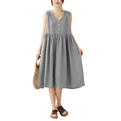 Cotton and Linen Specialty Linen Mori Girl Solid Relaxed Perfect for Everyday Autumn [F8eight] Store Dress, V-Neck, Sleeveless, Cool, Style,