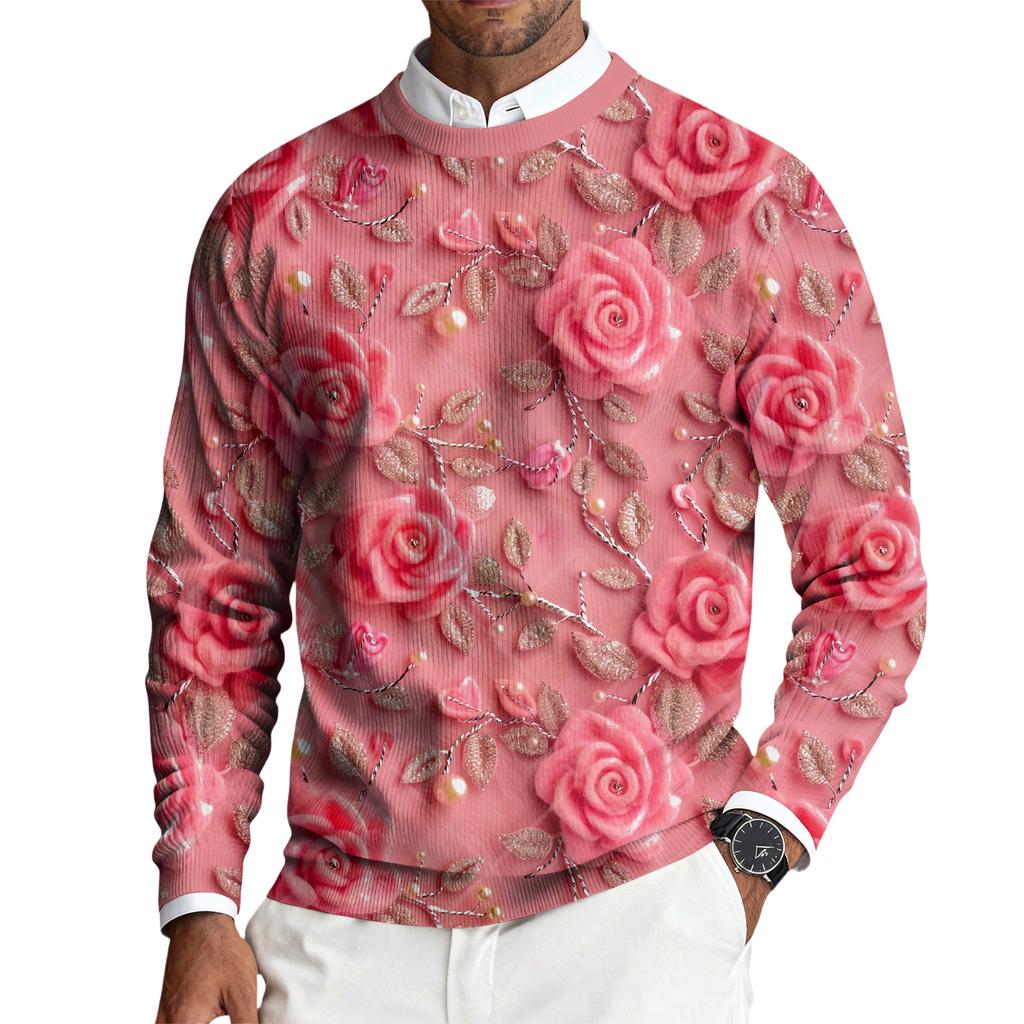 Herren Rundhals Langarm Rippstrick Pullover