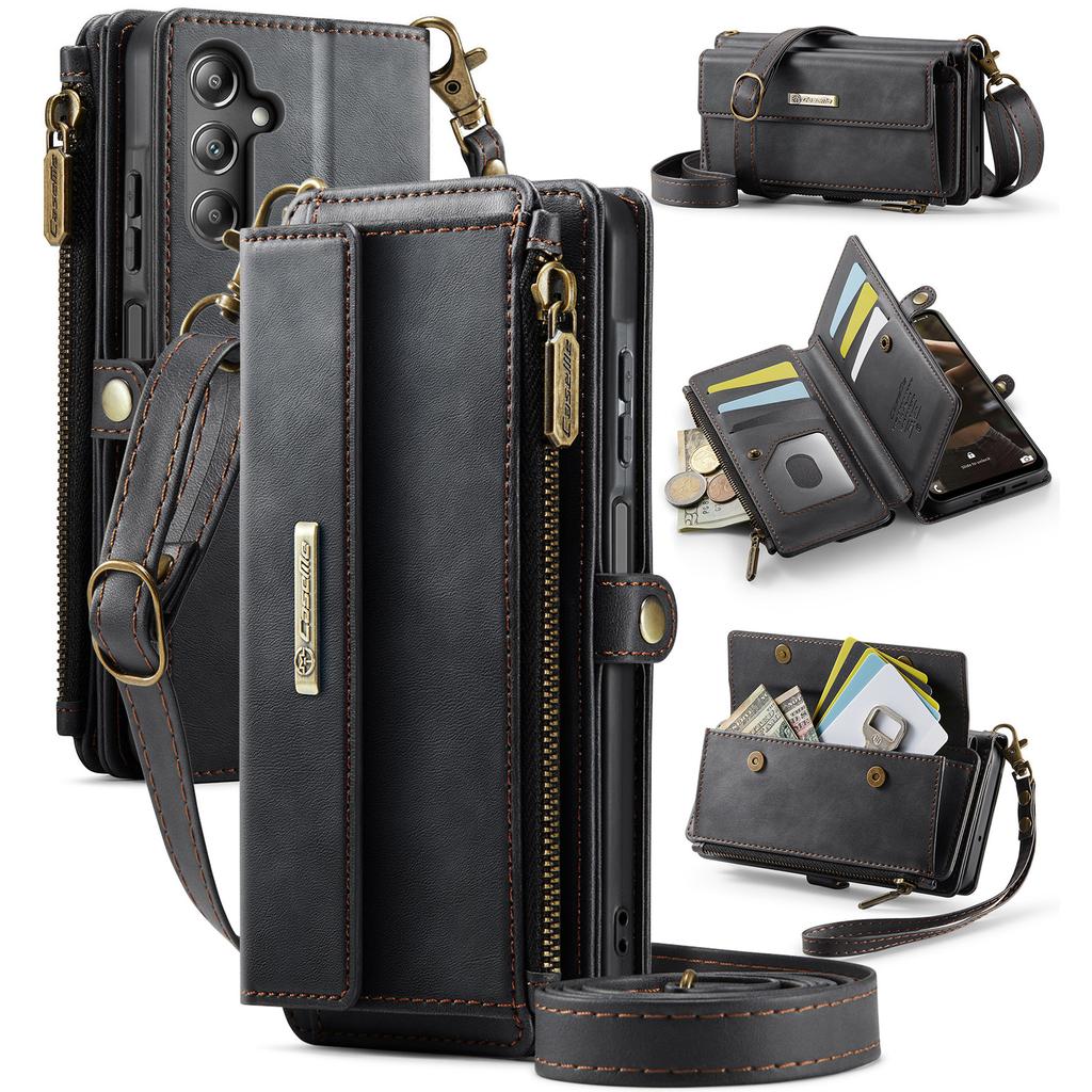 For Samsung Galaxy A16 5G Case CASEME C39 RFID Blocking Zipper Wallet Stand Leather Cover with Strap