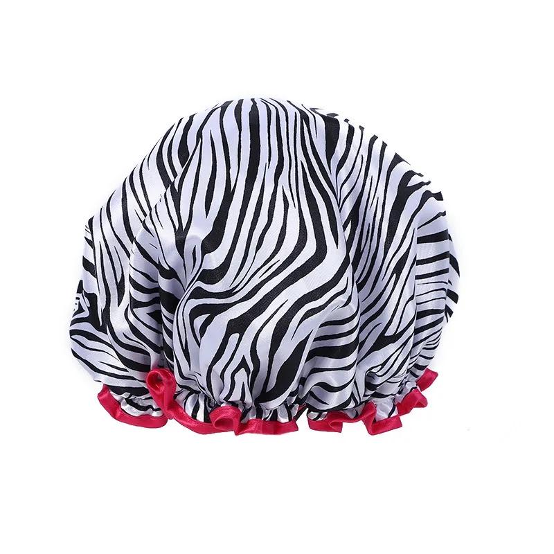 Double Layer Waterproof Shower Cap – Leopard Print Reusable Hair Cover for Women Girls Spa Use
