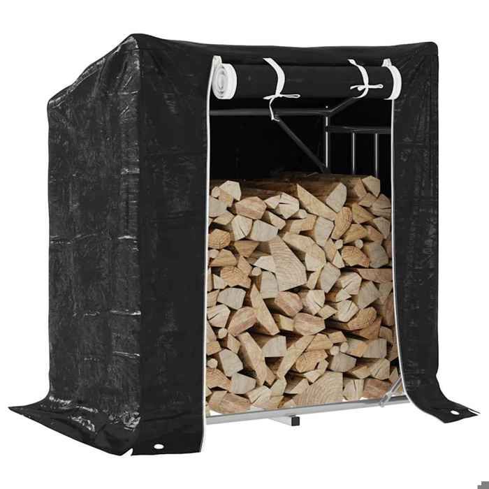VidaXL Portant de bois de chauffage et housse de pluie acier galvanisé, stockage de bûches, porte-bûches de cheminée, 4104937