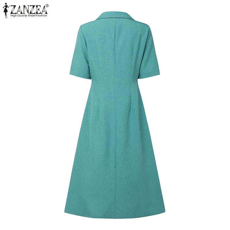 ZANZEA Women Summer Turn Down Collar Casual Short Sleeve Dress