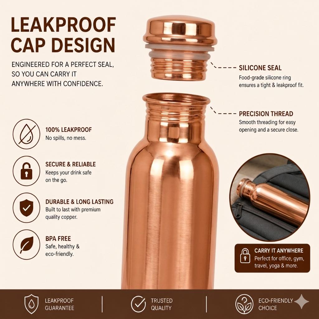 Nirmal Ganga Pure Copper Plain Water Bottle - 1 Litre Each, Shudh Tamba, Superior Export Quality //Pack of 2