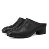 Johnature Ciabatte Moda in Vera Pelle con Tacco Grosso Punta Tonda Comode Suola Morbida Scarpe Slip-on da Donna