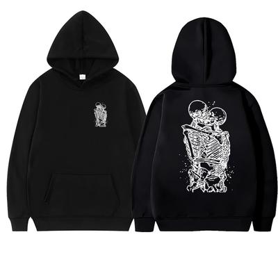 2025 Autumn New In Winter Skeleton Kissing Love Never Dies Printed Streetwear Men Women Gothic Hoodies Unisex Fleece Sweatshirt