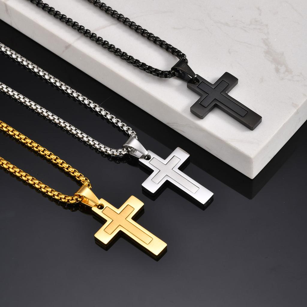Cross Pendant Necklaces for Men Boys,Waterproof Stainless Steel Necklace,Christian Religious Faith Prayer Zircon Gift