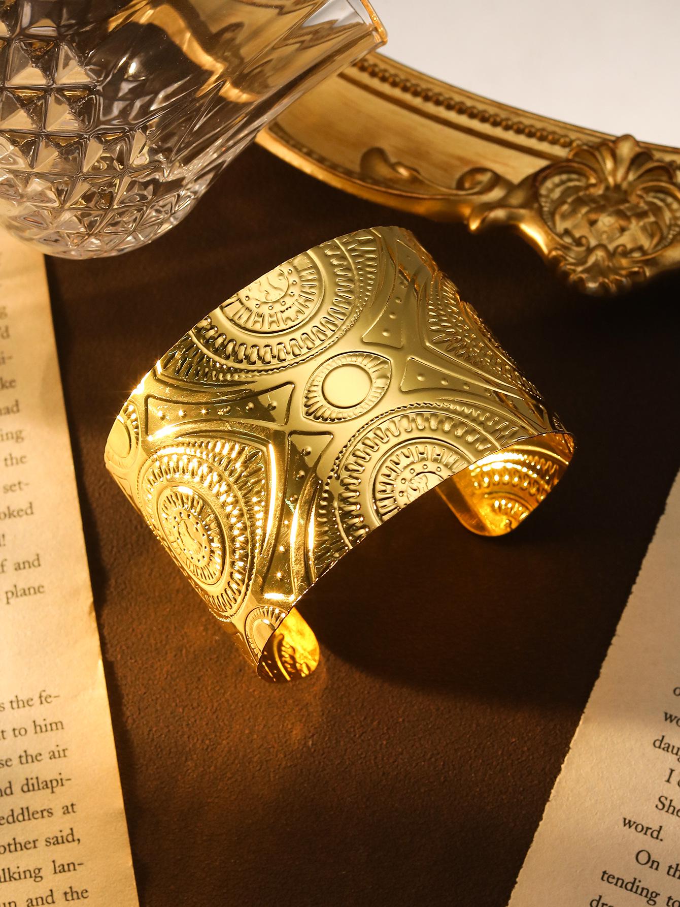 

Богемний Етнічний Тибетський Золотий Відкритий Браслет-Бенгл - Трендові, Модні, Круті Ювелірні Вироби