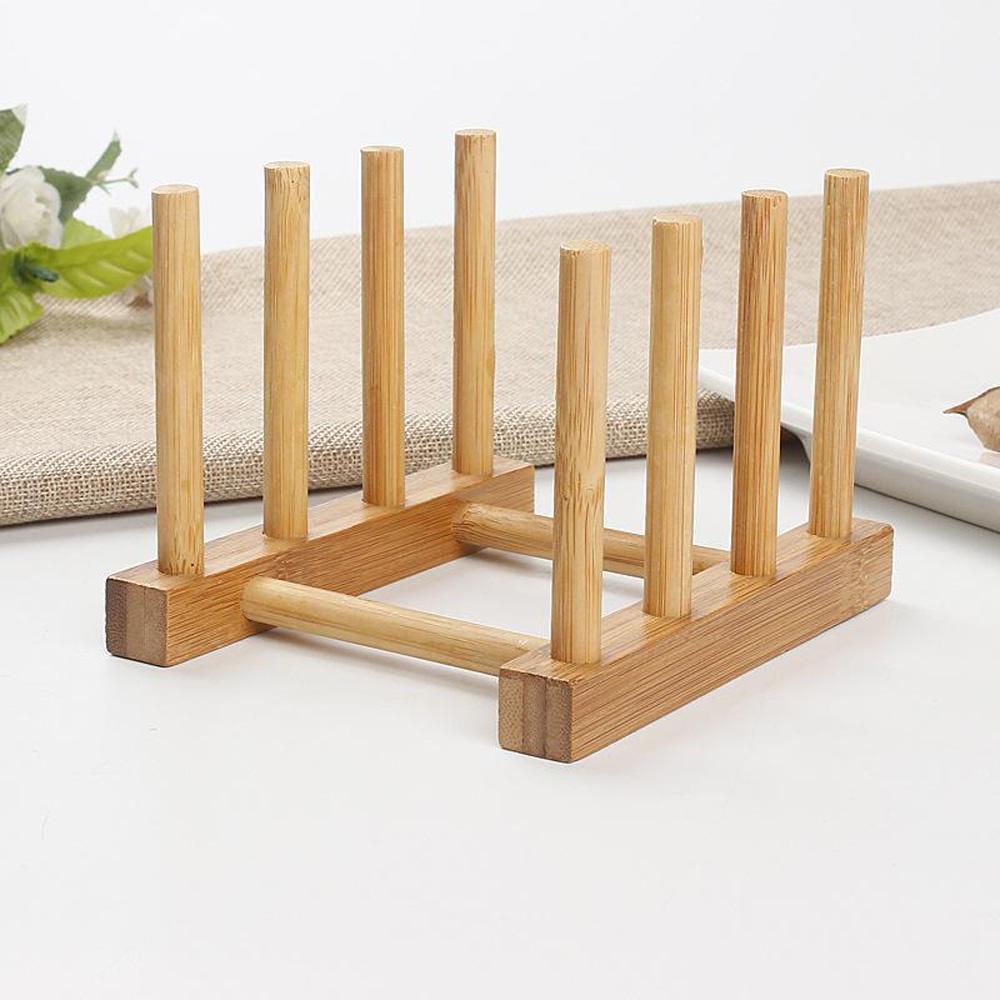 Bamboo Bowl Organizer Flatware Rack Drain Dish Drainer Storage Shelf Plate Stand Pot Lid Holder