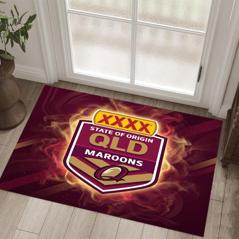 Queensland Maroons Design Crystal Velvet Carpet Cozy Non?Slip Printed Rug For Bedroom Living Room Entrance