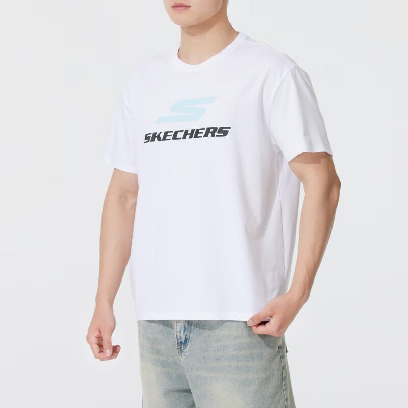 Skechers Fashion Sports Series Comfortable Breathable Casual Short Sleeve T-Shirt Unisex Tops Bright-White P225U116-0019