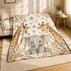 Nursery Safari Elephant Giraffes Coral Fleece Blanket Animal Decor