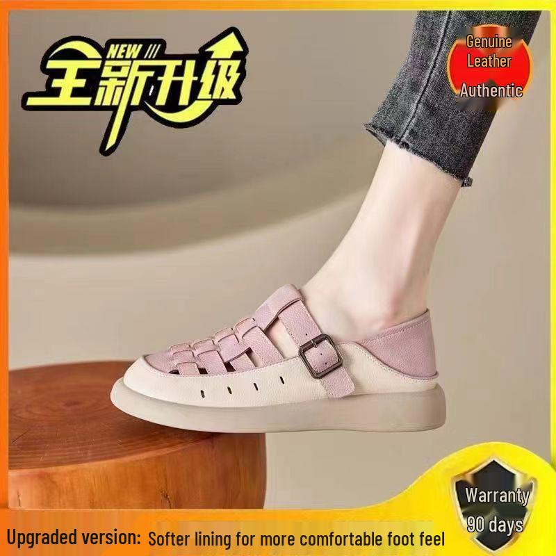 Летние женские ретро-сандалии из мягкой дышащей кожи с закрытым носком 2025 Size 40 2430₽