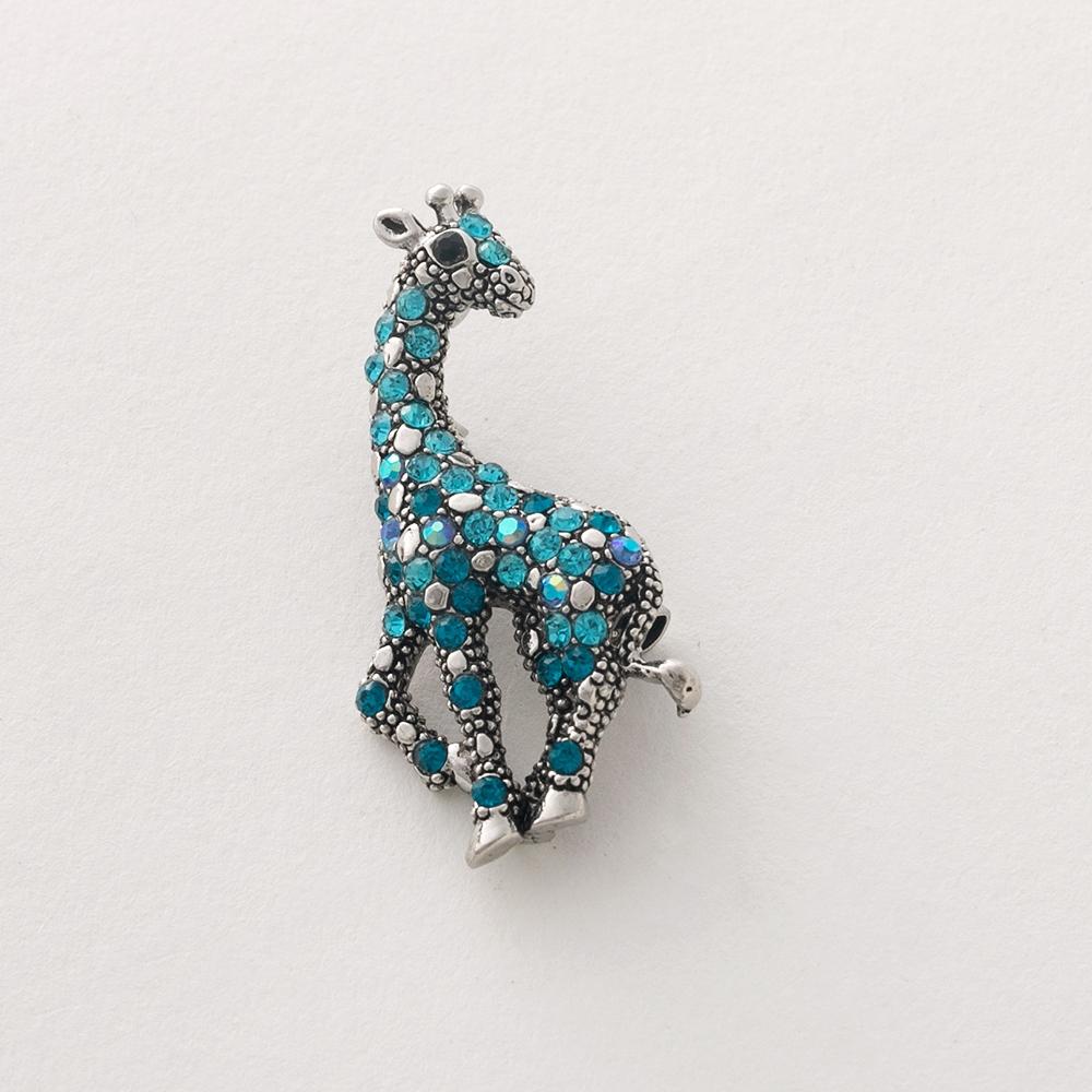 Pinkdudu Vintage Giraffe Brooch Distressed Finish with Blue Rhinestones Whimsical PD1853