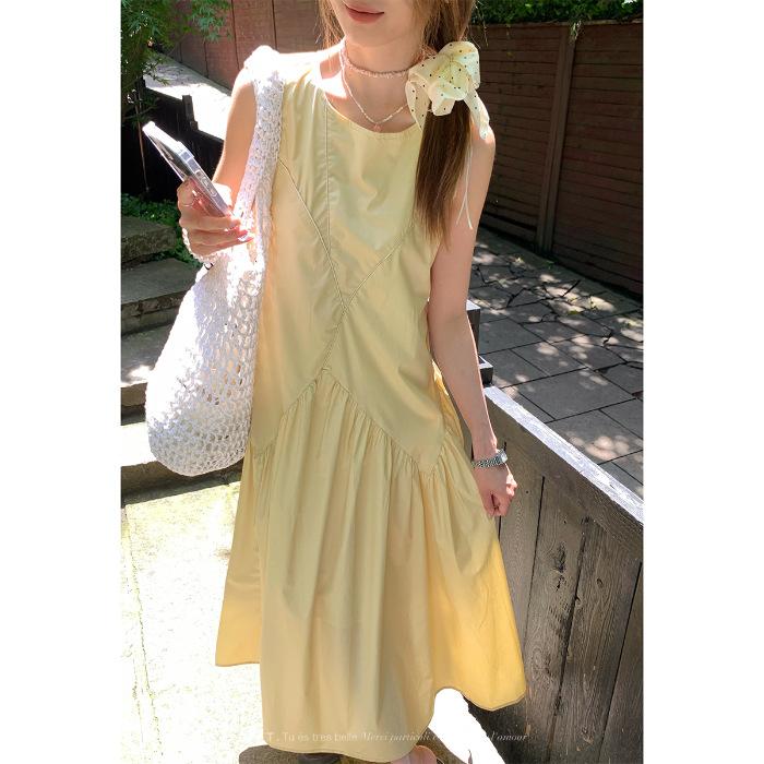 

[Original practice + inner lining] Vest dress light yellow women s clothing summer dopamine sweet age reduction a word S
