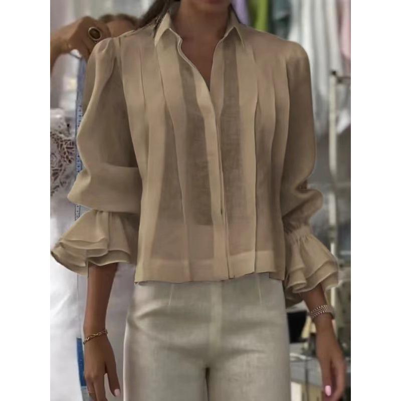 GMXIA Kadın Moda Günlük Sonbahar Kış Uzun Kollu POLO Yaka Bluzlar & Gömlekler