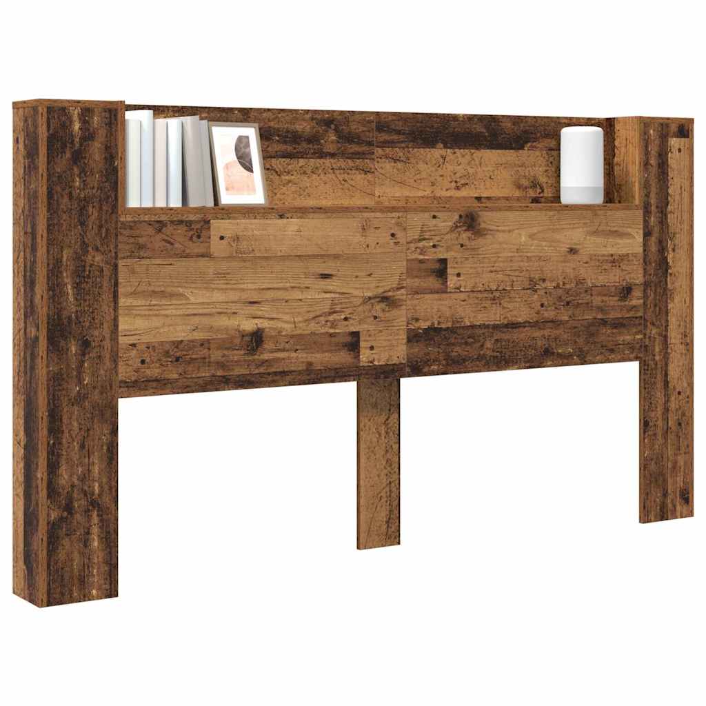 Headboard with LED Lighting and Storage Space Reclaimed Wood Look Wood Based Material