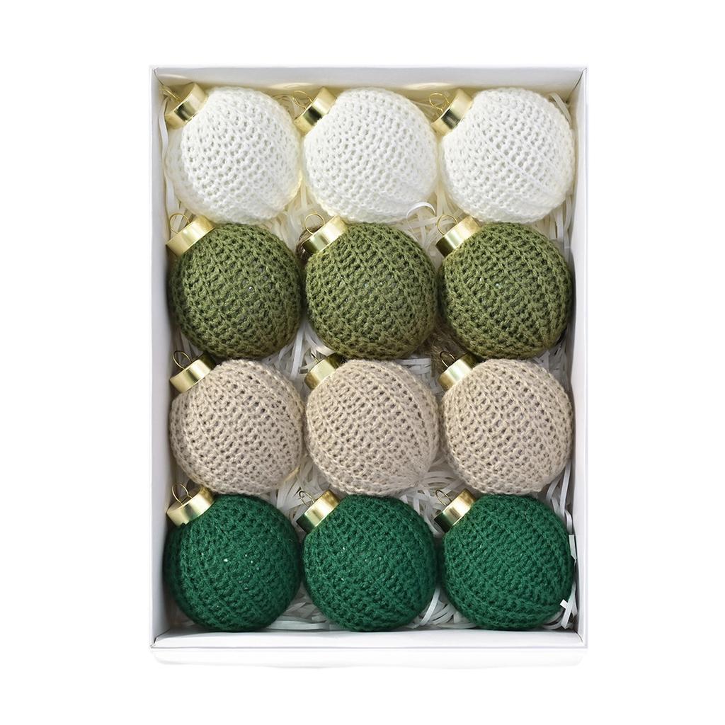 12-teiliger gestrickter dekorativer Ball Weihnachtsbaumschmuck für Heimdekoration