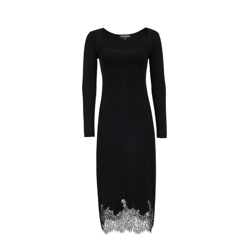 Veromoda Women's Wool Blend Square Neck A-Line Lace-Panel Knit Dress