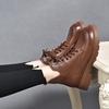Flat Bottom Martin Boots Autumn and Winter New Round Head Thick Heel Short Boots First Layer Cowhide Lace-up Women's Boots Leather Boots