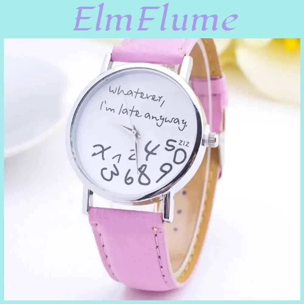 Anyway Women Im Whatever Late Letter Round Dial Faux Leather Strap Quartz Watch Fashion Letters Numbers Adjustable Womens Watch