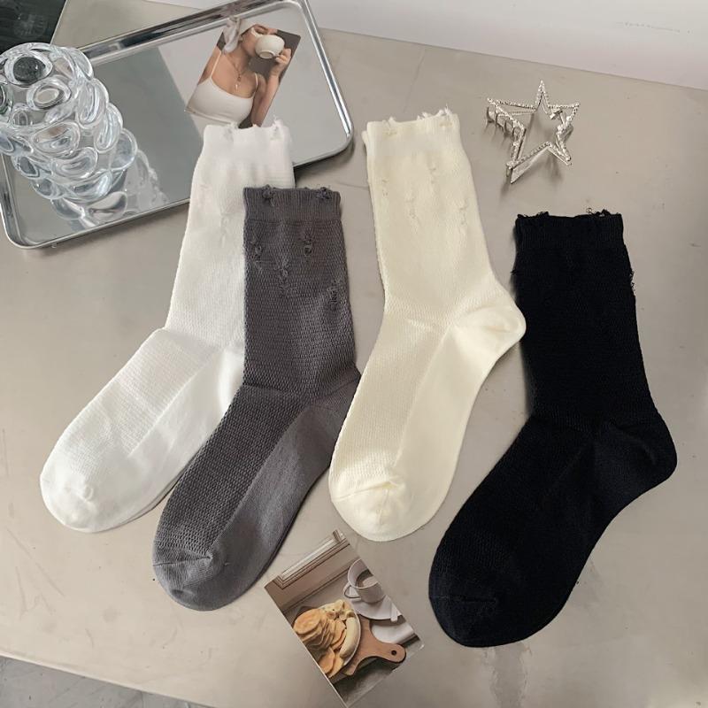 Mesh Breathable Perforated Socks, Anti-pilling Pile Socks, Versatile and Personalized Style, Mid-calf Socks for The School