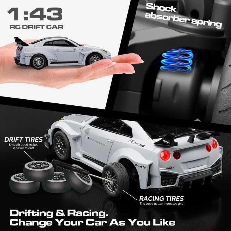 ABBH1 1:43 Scale RC 4WD Drift Alloy Car with Gyro Remote Control Toy for Boys Children's Christmas And Halloween Gifts
