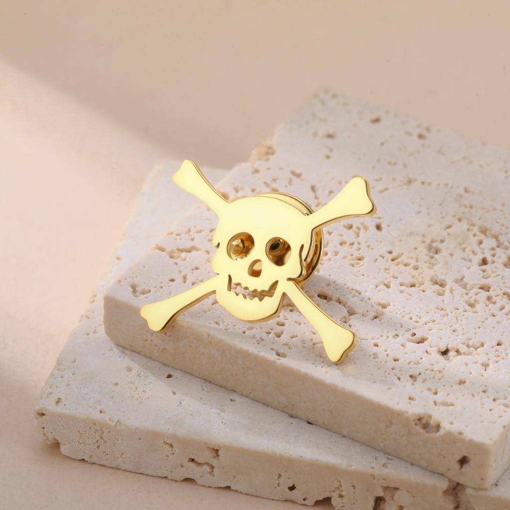LIKGREAT Totenkopf Brosche für Männer Frauen Skelett Knochen Anstecknadel für Hemd Hüte Rucksäcke Edelstahl Schmuck Halloween Geschenk