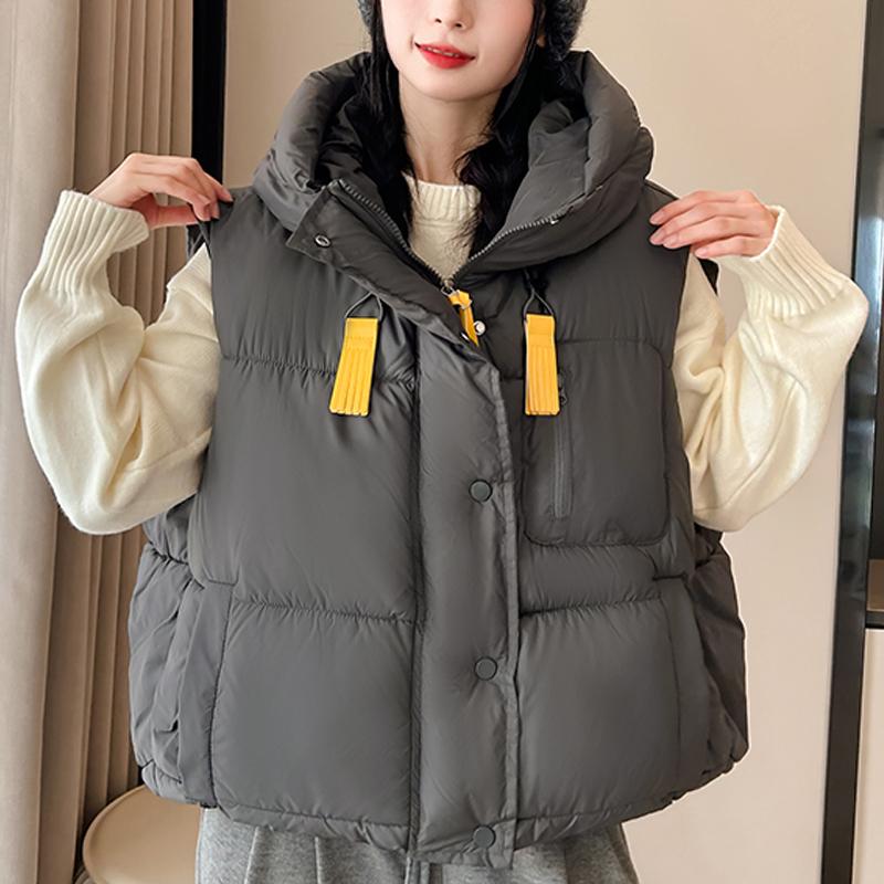 

Модная зимняя парка без рукавов Женский короткий жилет с капюшоном Толстый теплый Женские куртки 2XL серый