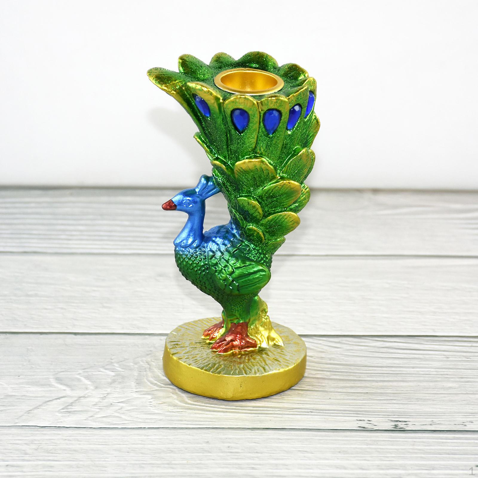 

Hand Painted Peacock Candle Holder Tealight Miniature Statue Sculpture for Decoration