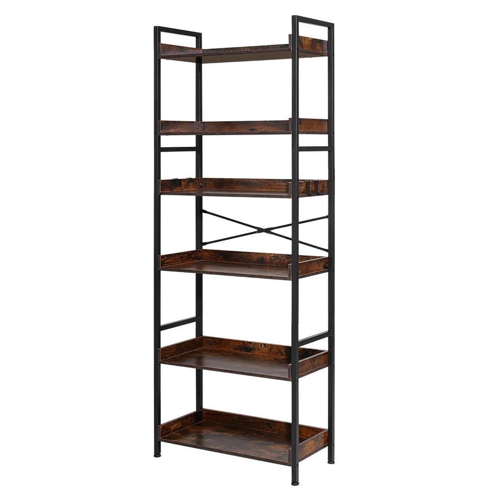 Industrial Bookshelf, 6-Tier, Vintage Ladder Shelf Bookshelves and Bookcases, with Metal Frame, Book Organizer with Open Shelves, for Living Room,