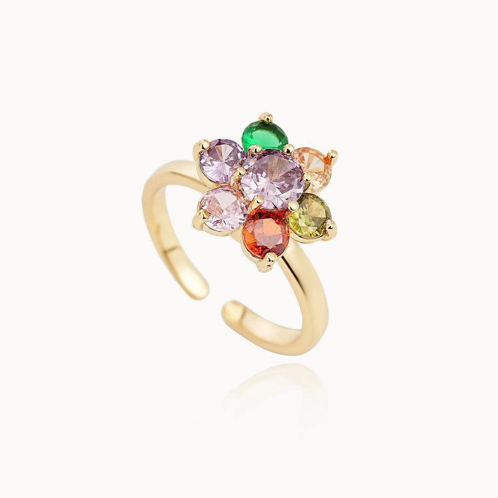 Rotatable Flower Ring with Micro-inlaid Colored Zirconia - Adjustable and Fashionable