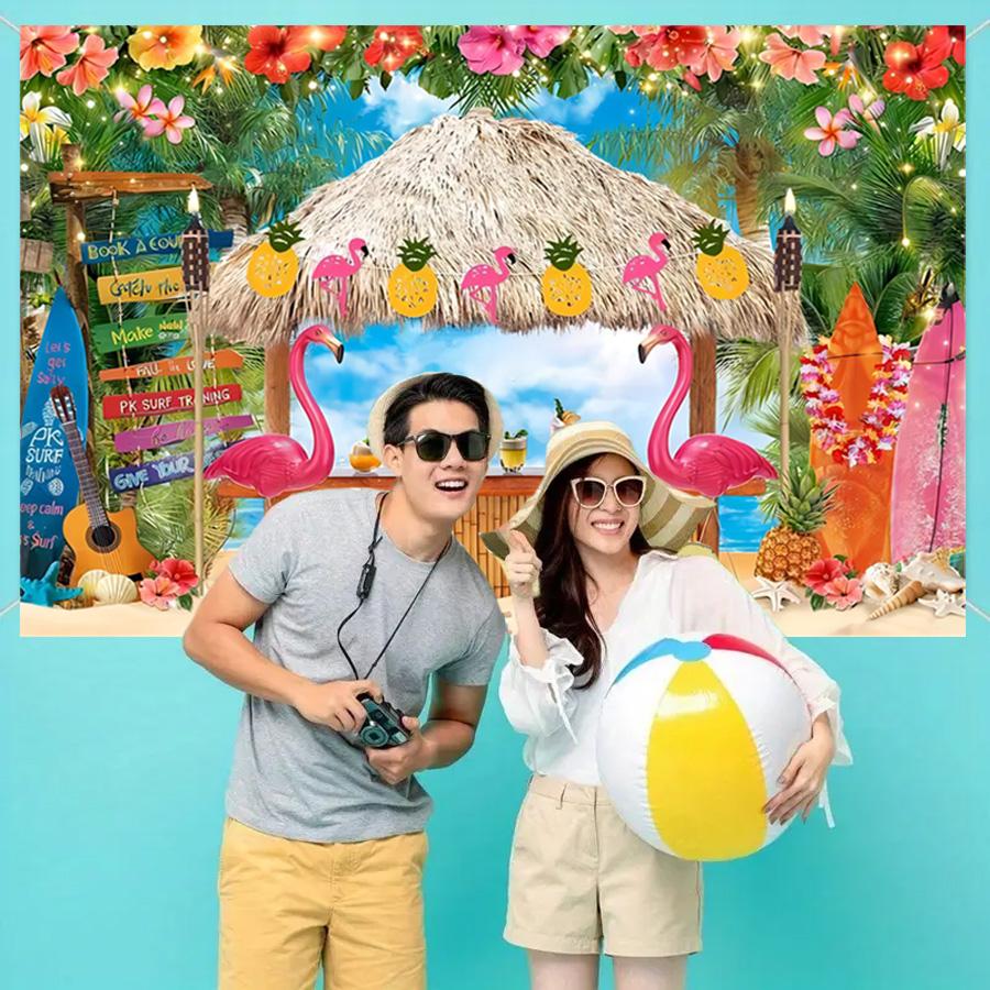 Summer Hawaii Beach Backdrop Tropical Flowers Aloha Luau Sea Surfboard Holiday Party Birthday Photography Background Decor Props