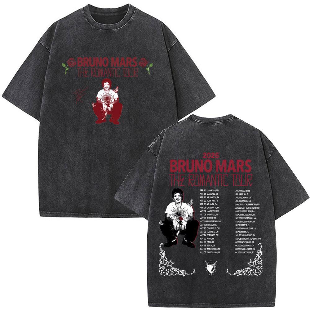 Bruno Mars The RoUnisextic Tour Print Vintage Washed Tshirt Unisex Women Fashion ONeck Cotton Loose Casual Gothic Punk Tshirts