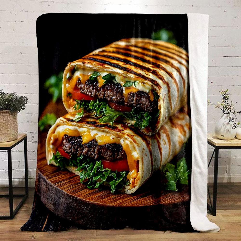 Grilled Cheeseburger Wrap print blanket soft and cozy perfect for the living room bed sofa or a nap,gift