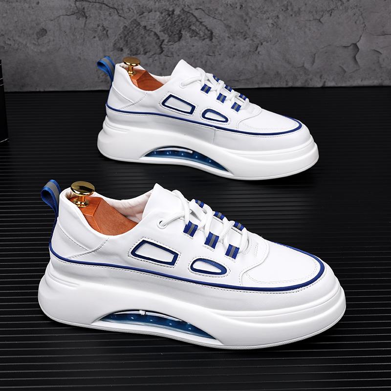 Pantofi sport casual pentru bărbați, stil coreean, albi, din piele, cu pernă de aer, cu platformă, de designer, încălțăminte, zapatos hombre