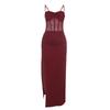 European and American style burgundy lace suspender dress dress, female, waist split fork long evening dress