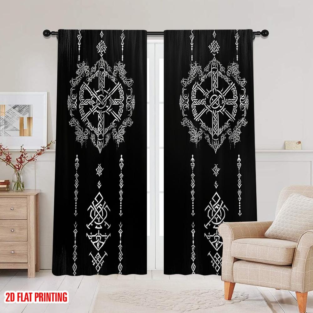 2pcs Drapes Viking Symbol Light Filter Family Party Perfect for Holiday Celebrations