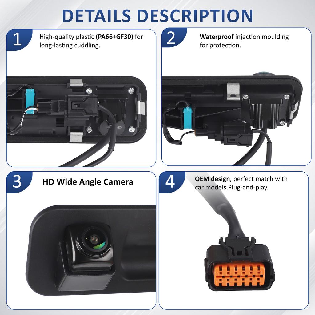 95760-E6201 Black 12V 5A IP68 Back Up Camera Rear View Camera Trunk Switch Plastic Metal For Hyundai Sonata 2015 2016 2017