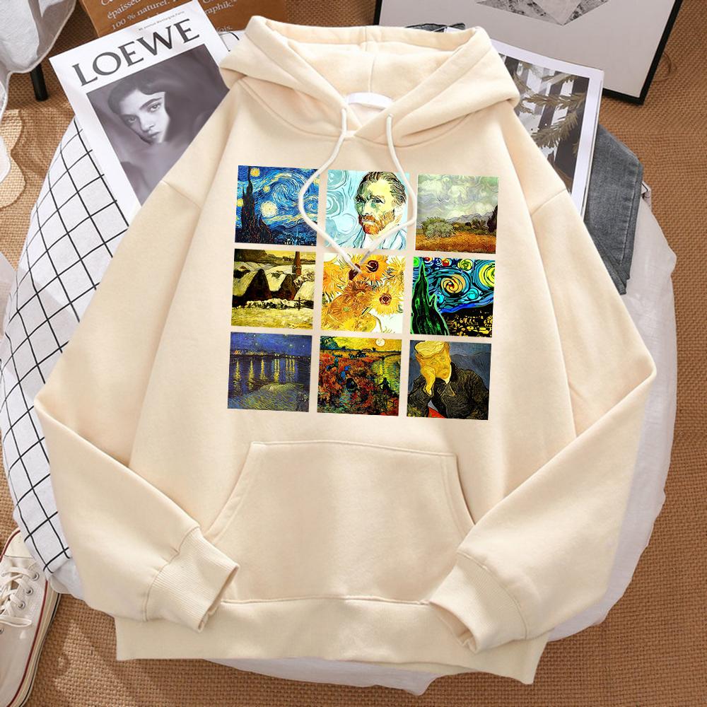 Sudadera con capucha para mujer con estampado de pintura mundialmente famosa en sánscrito de Van Gogh, Sudadera de ajuste moderno, Sudadera Hip Hop, Ropa deportiva de dibujos animados para mujer