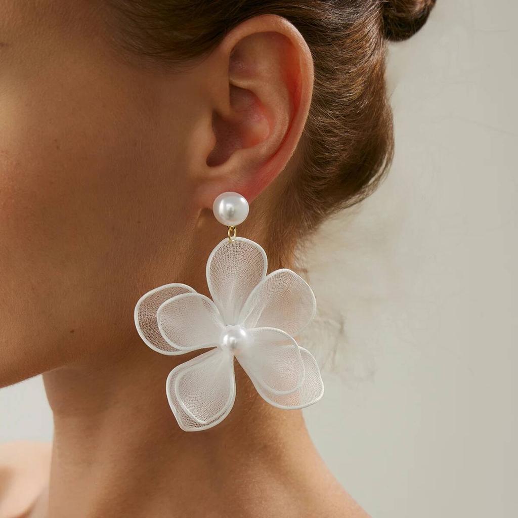 Ingemark Exquisite Elegante Imitation Perlen Netz Blume Hängende Ohrringe Damen Romantisch Minimalistisch Piercing Wed Braut Neuer Schmuck