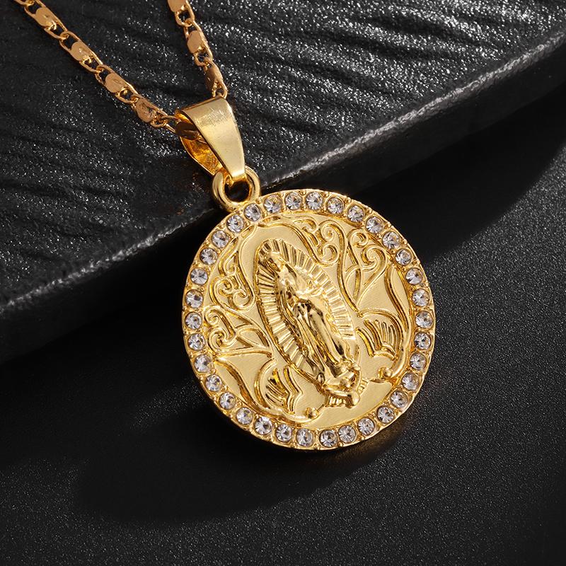 Klassischer katholischer Silberfarbener Anhänger aus Metall mit Jungfrau Maria-Medaille, religiöser Stil, Gebetsamulett-Schmuck